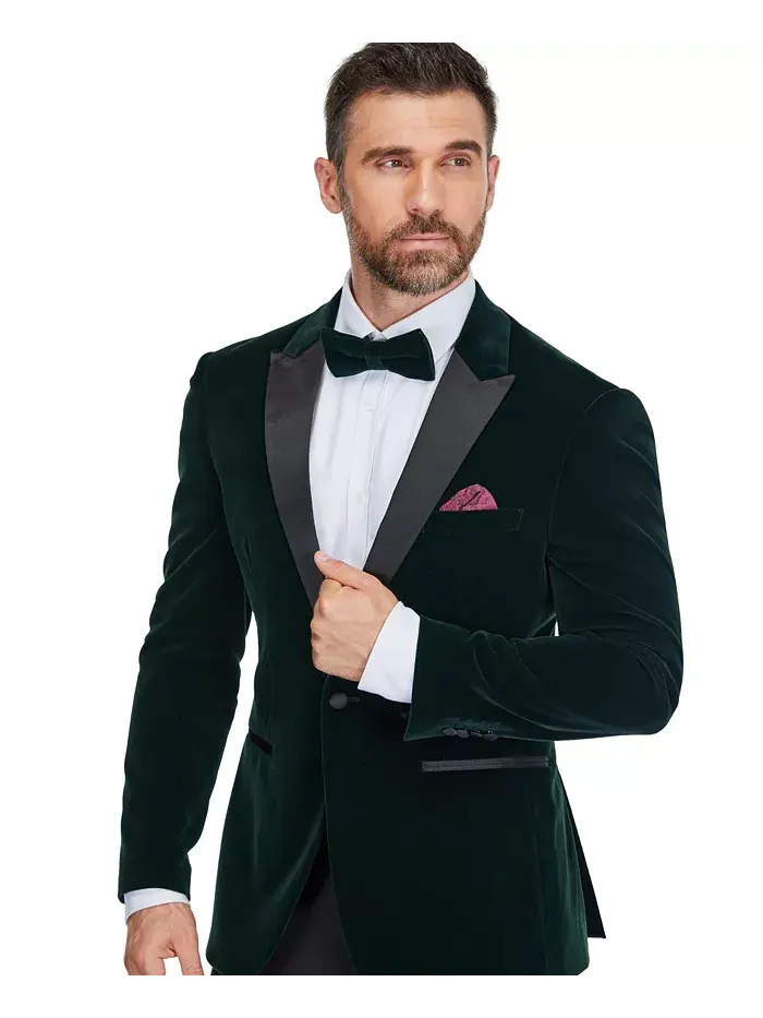 Мужской двубортный смокинг из вельвета "Бердсай" Slim-Fit, 2 предмета Gino Vitale — изображение 2 из 4, зеленый