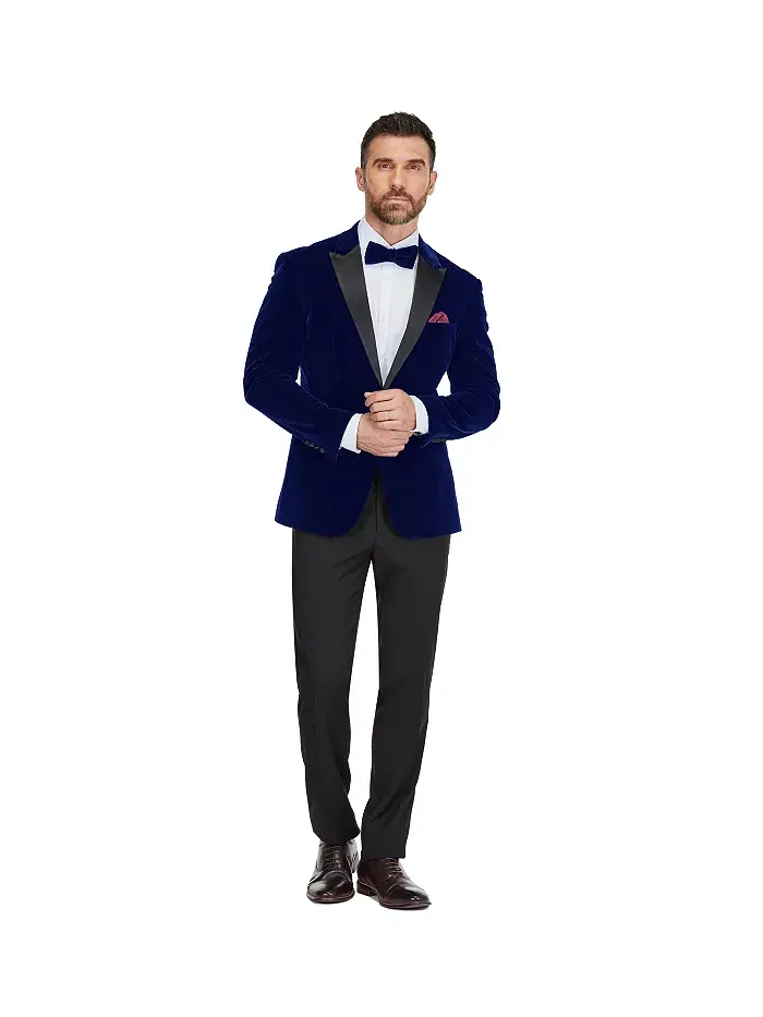 Мужской двубортный смокинг из вельвета "Бердсай" Slim-Fit, 2 предмета Gino Vitale — изображение 1 из 4, синий