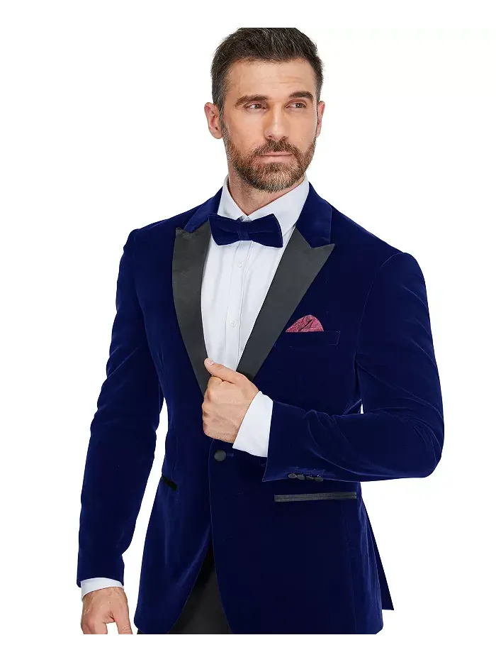 Мужской двубортный смокинг из вельвета "Бердсай" Slim-Fit, 2 предмета Gino Vitale — изображение 2 из 4, синий
