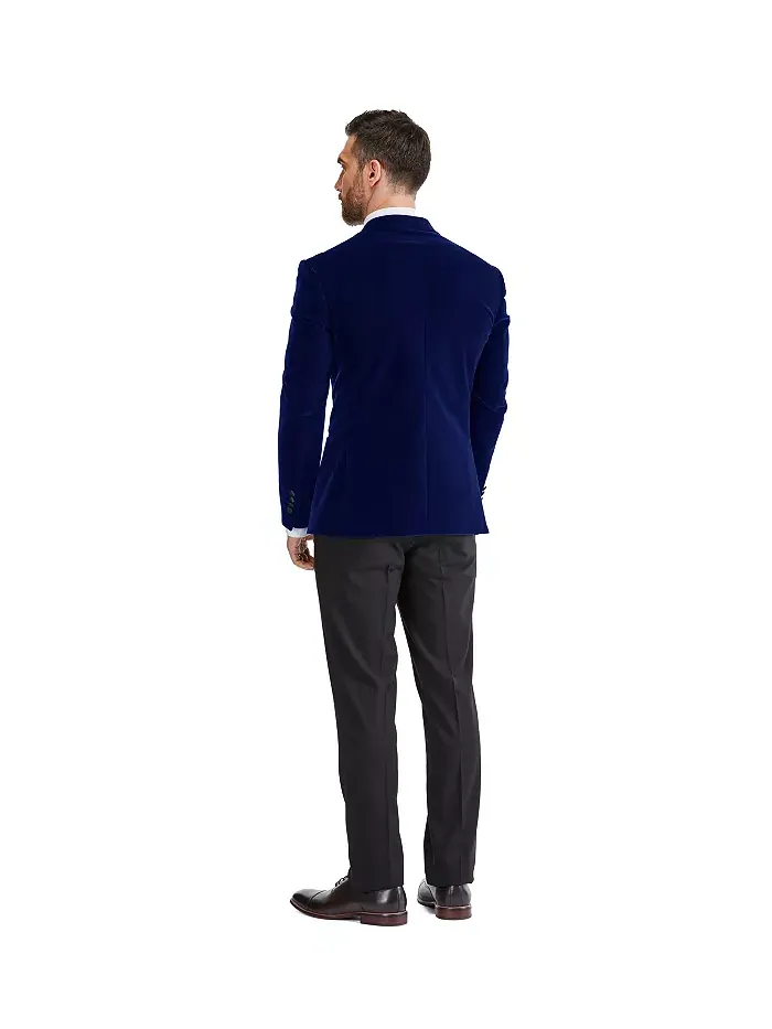 Мужской двубортный смокинг из вельвета "Бердсай" Slim-Fit, 2 предмета Gino Vitale — изображение 3 из 4, синий
