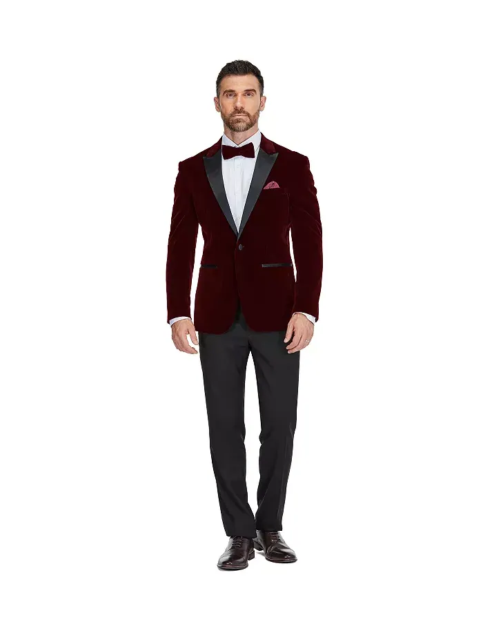 Мужской двубортный смокинг из вельвета "Бердсай" Slim-Fit, 2 предмета Gino Vitale — изображение 1 из 4, бордовый