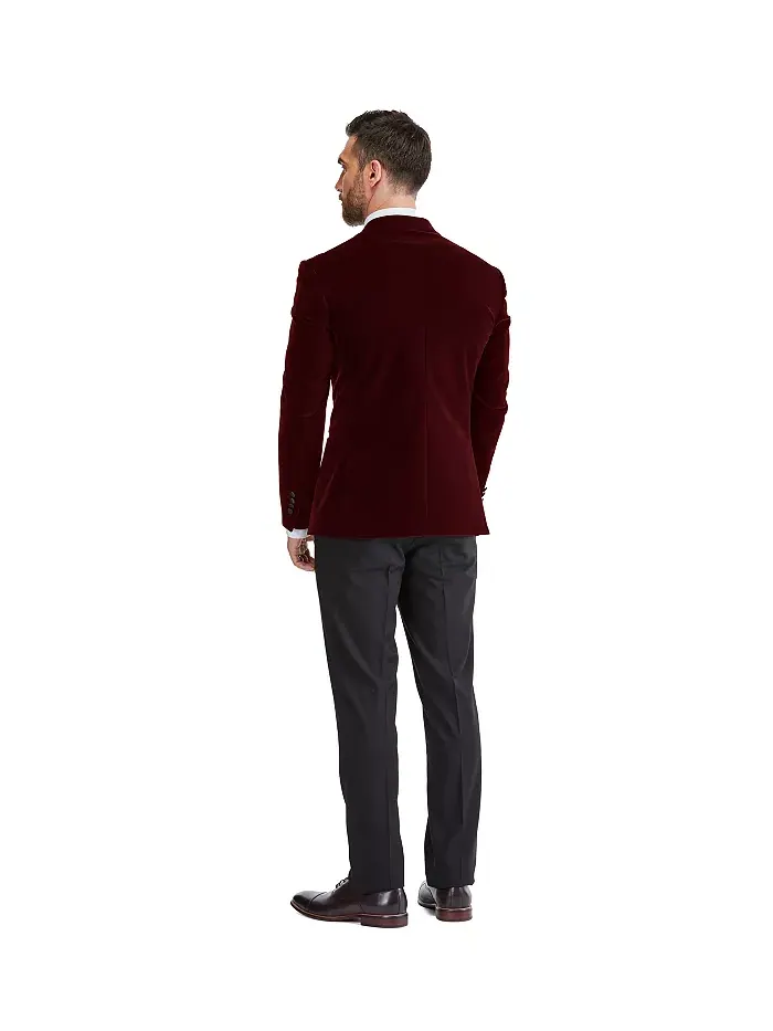 Мужской двубортный смокинг из вельвета "Бердсай" Slim-Fit, 2 предмета Gino Vitale — изображение 3 из 4, бордовый