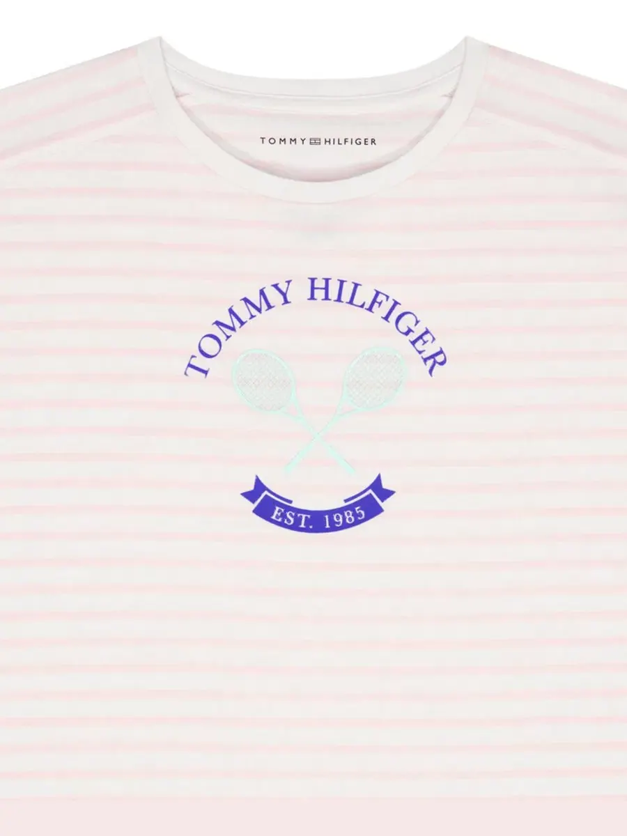 Футболка с круглым вырезом и полосками для девочек 7-16 лет Tommy Hilfiger — изображение 4 из 5, розовый