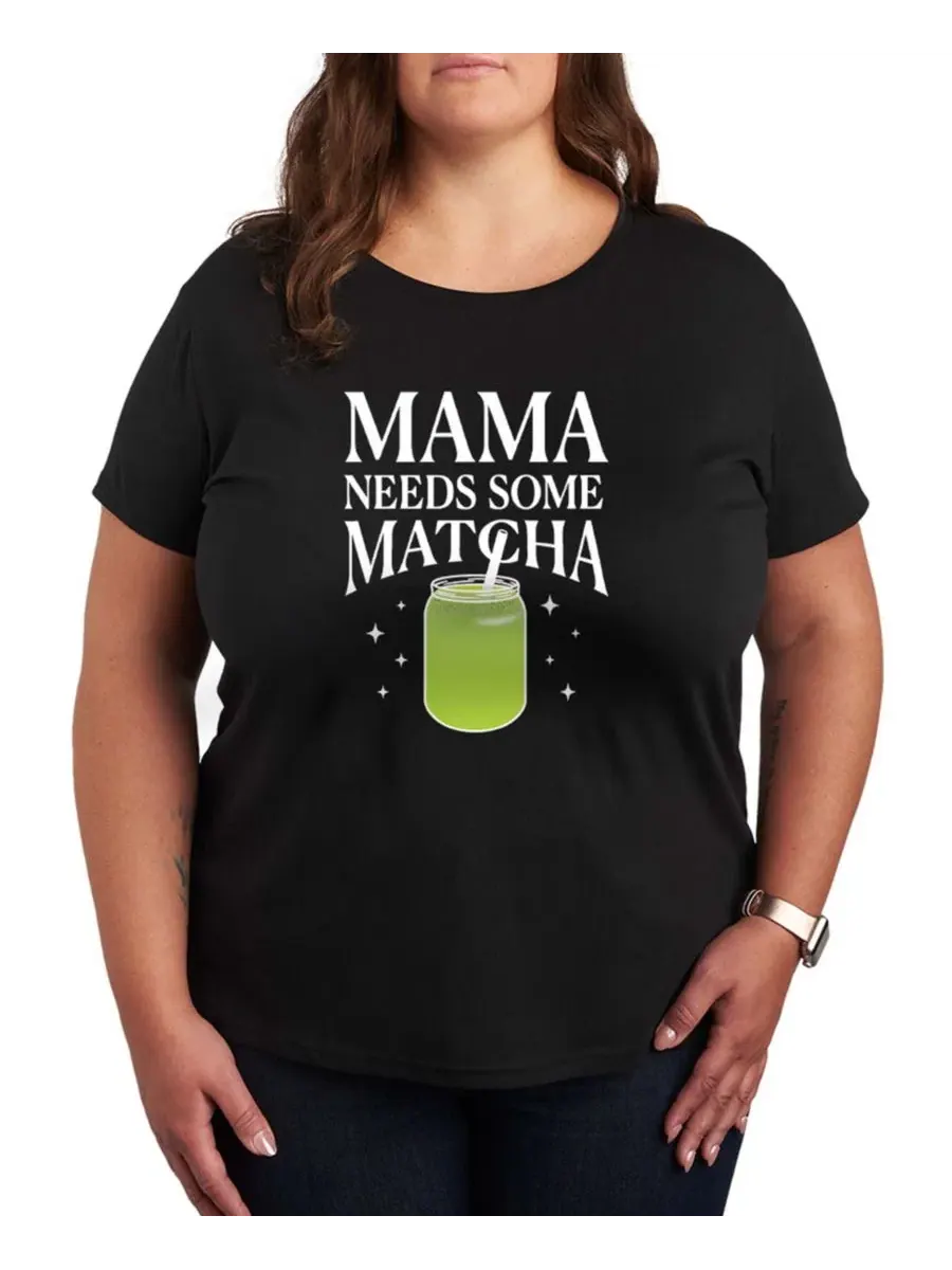 Футболка с коротким рукавом и принтом "Маме нужен матча" для полных женщин Hybrid Apparel — изображение 1 из 3, черный