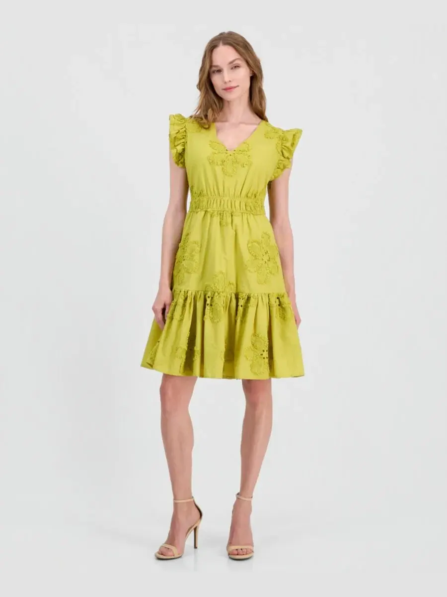 Платье-трапеция с вышивкой и прорезями Eyelet Embroidered Cotton Anne Klein