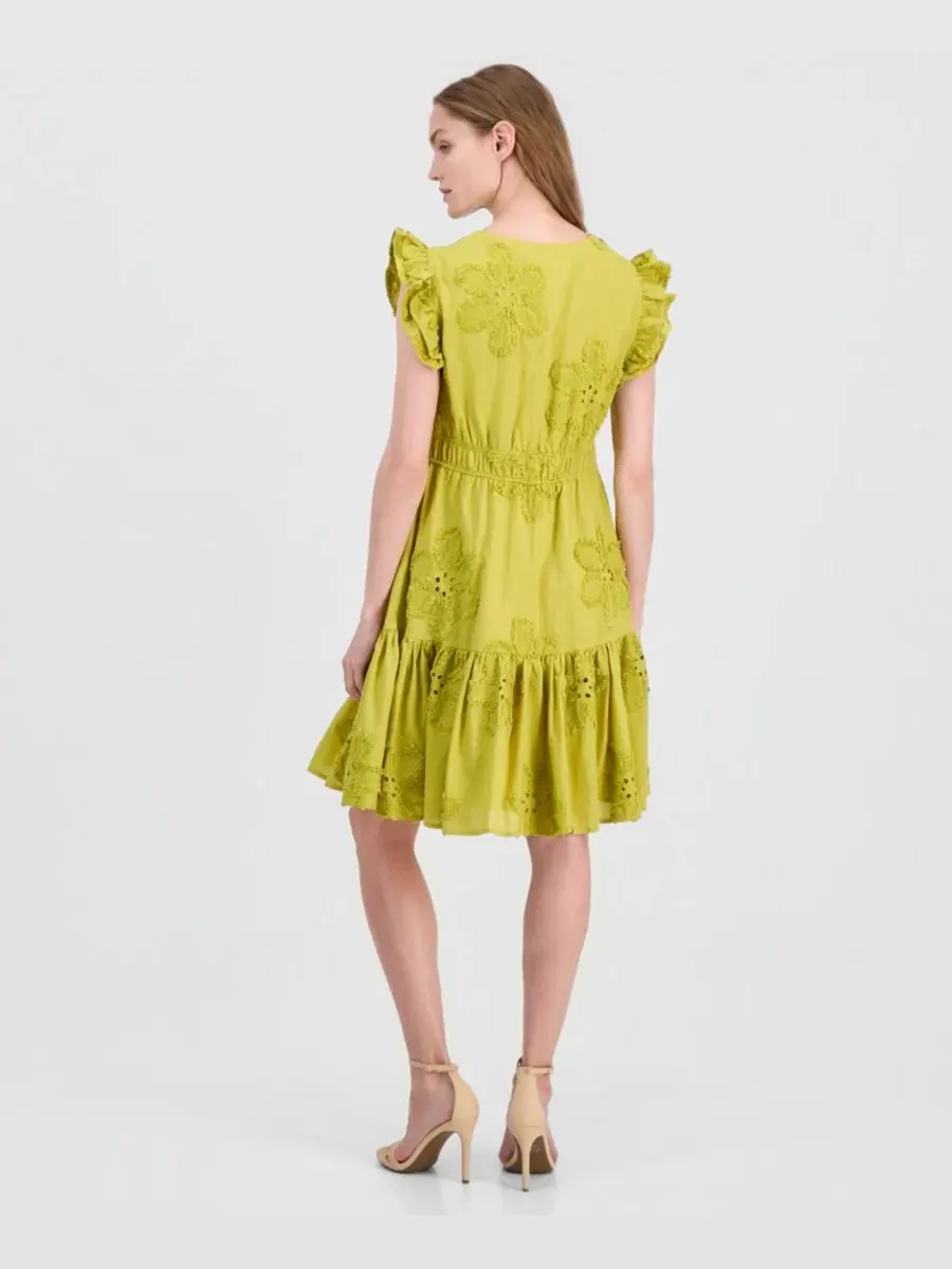 Платье-трапеция с вышивкой и прорезями Eyelet Embroidered Cotton Anne Klein — изображение 5 из 5, мох