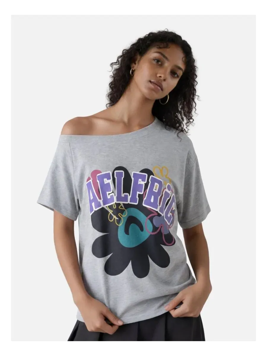 Футболка с открытыми плечами и цветочным принтом, модель Floral Graphic AELFRIC EDEN