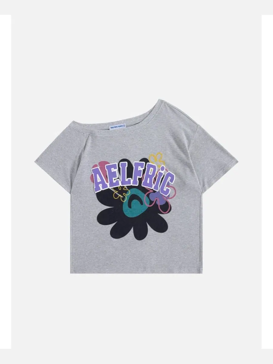 Футболка с открытыми плечами и цветочным принтом, модель Floral Graphic AELFRIC EDEN — изображение 2 из 5, серый