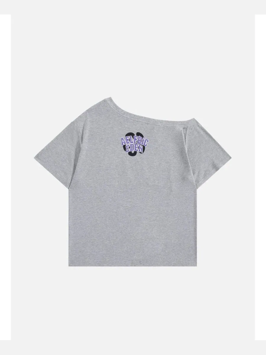 Футболка с открытыми плечами и цветочным принтом, модель Floral Graphic AELFRIC EDEN — изображение 3 из 5, серый