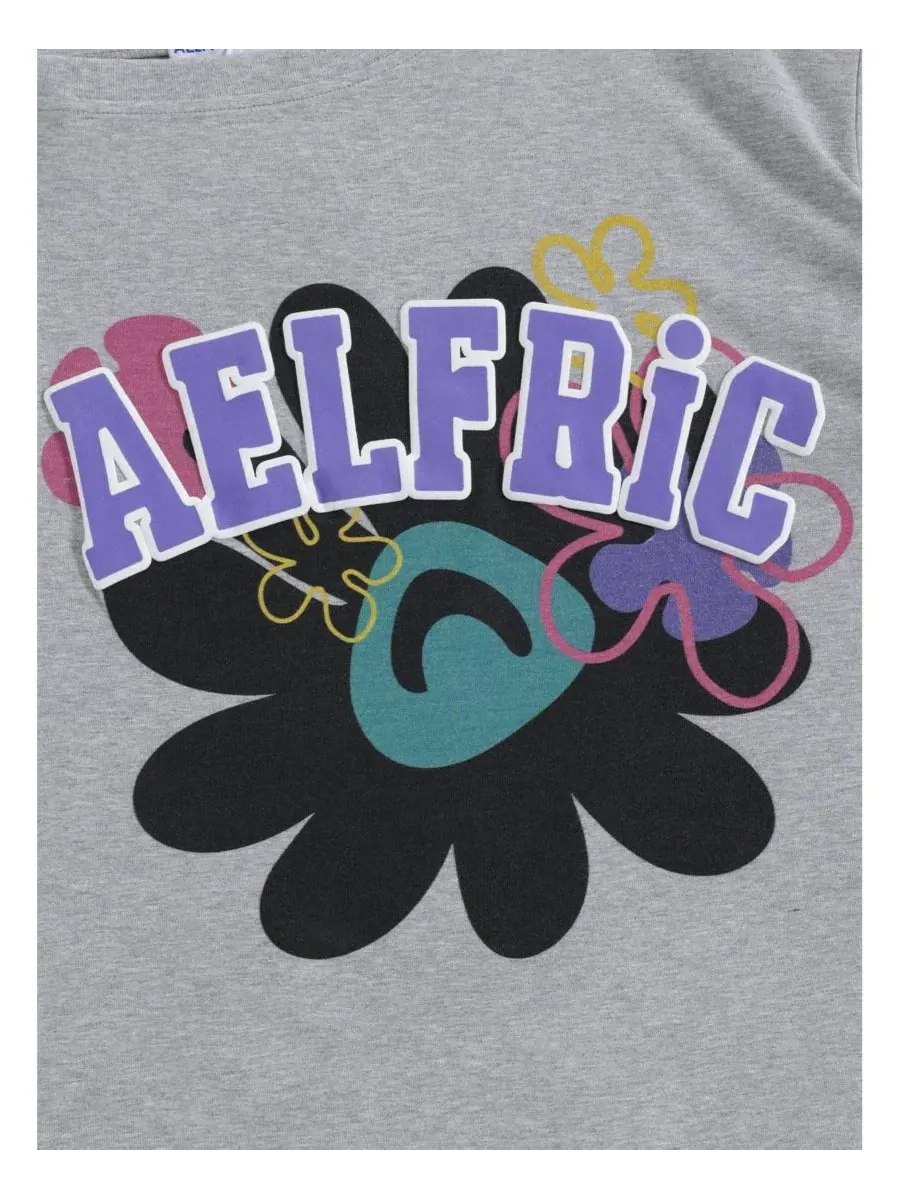 Футболка с открытыми плечами и цветочным принтом, модель Floral Graphic AELFRIC EDEN — изображение 5 из 5, серый