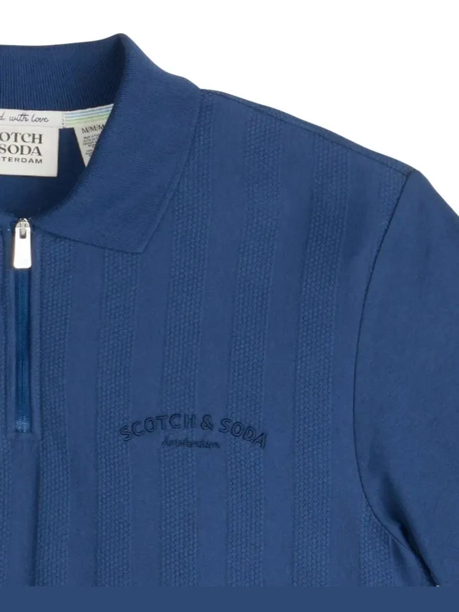 Поло с фактурным попкорн-хлопком, коротким рукавом, модель Popcorn Textured Quarter-Zip — изображение 3 из 3, синий