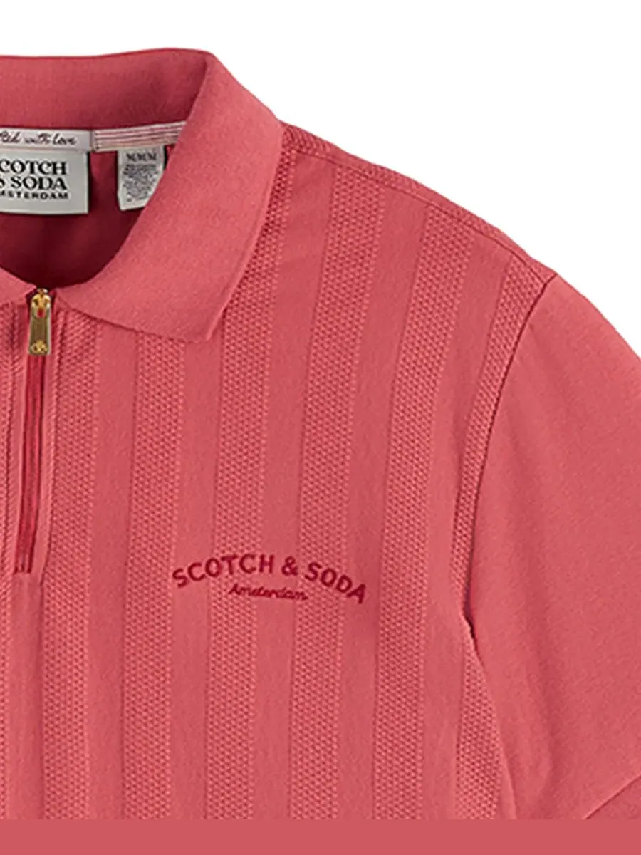 Поло с воротником-стойкой из поплина с текстурой попкорн, с коротким рукавом SCOTCH & SODA — изображение 3 из 3, красный