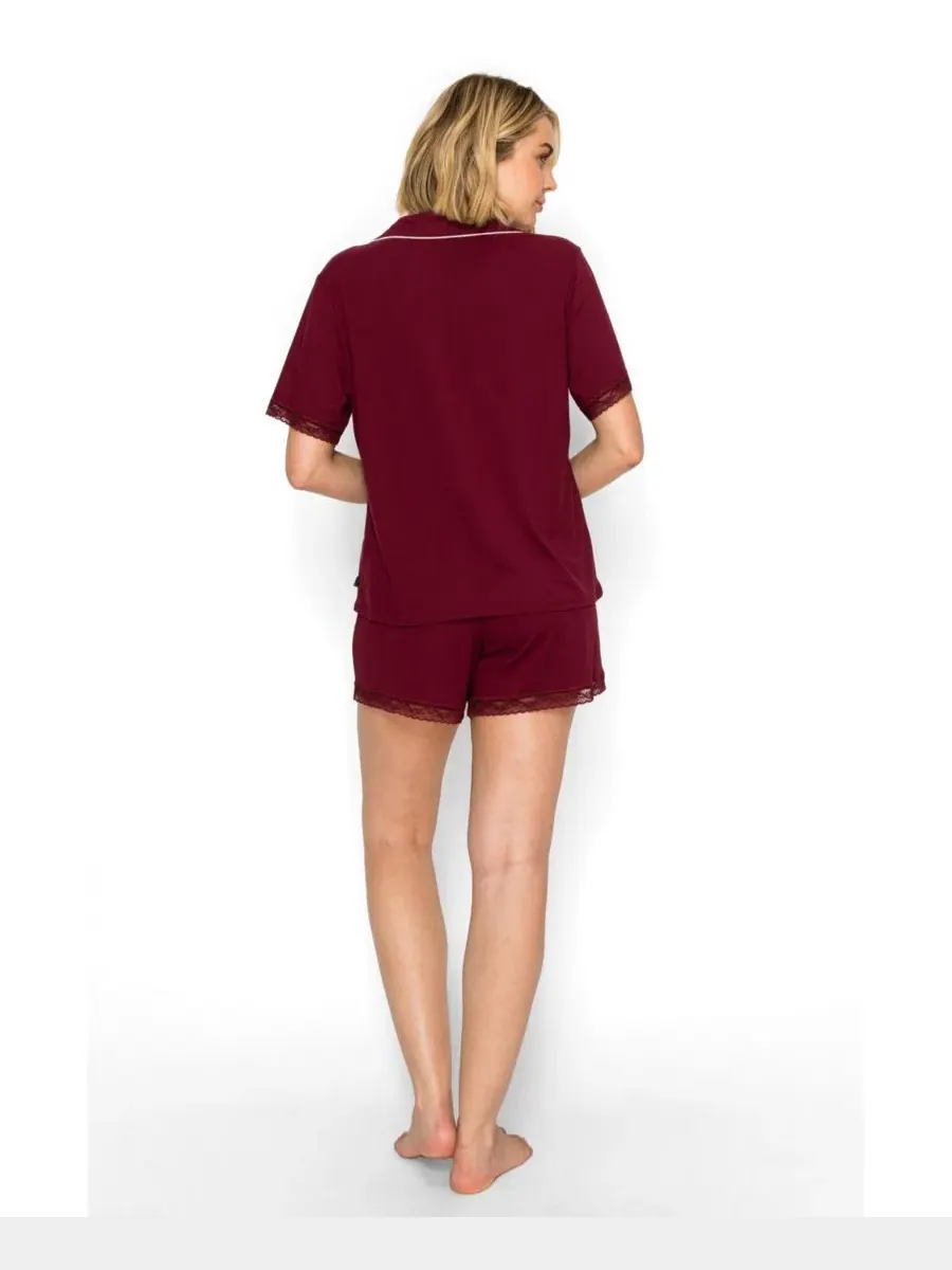 Пижамный комплект с воротником-поло и шортами, Yummy Jersey Notched Collar Button-Up Short PJ Set — изображение 3 из 5