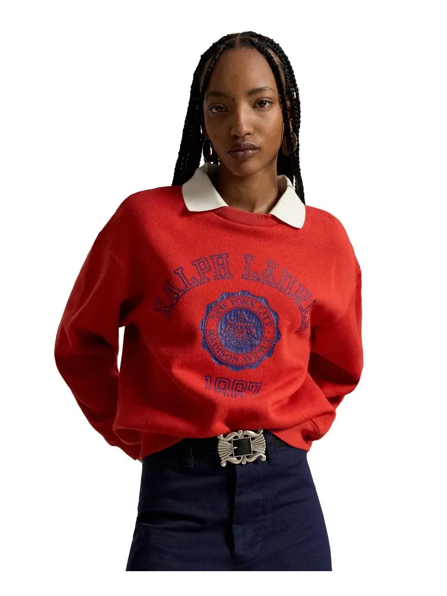 Свитшот женский с поло-воротником, свободный крой, с принтом, Madison Avenue 1967 Polo Ralph Lauren