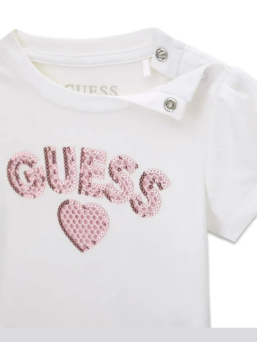 Детский комплект для девочек: футболка с коротким рукавом и юбка GUESS — изображение 4 из 4, белый/розовый