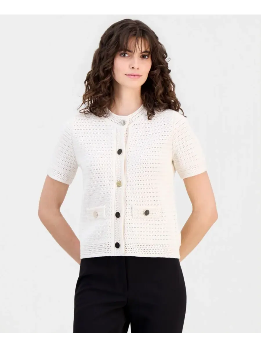 Женский хлопковый кардиган ажурной вязки с пуговицами спереди Anne Klein