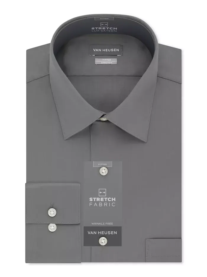 Мужская приталенная рубашка из эластичного несминаемого атласа Van Heusen — изображение 2 из 3, серый