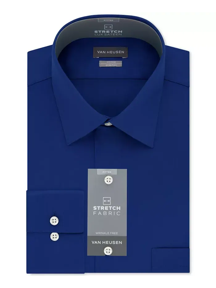 Мужская приталенная рубашка из эластичного несминаемого атласа Van Heusen — изображение 2 из 3, синий