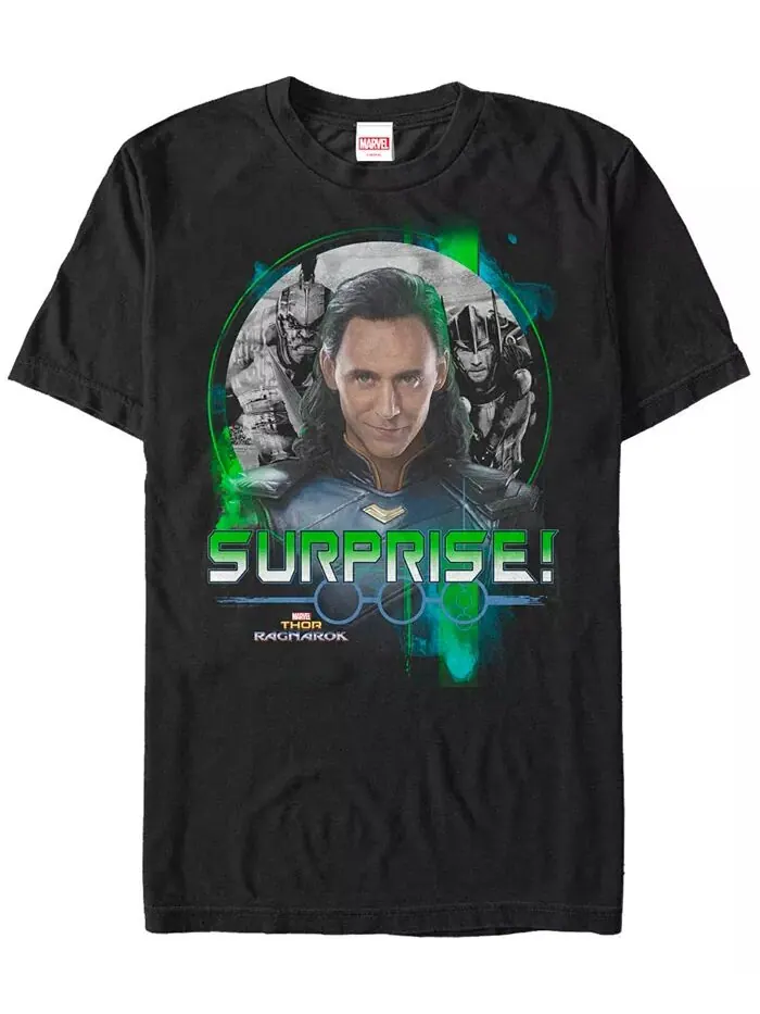 Футболка с коротким рукавом Marvel Men's Ragnarok Loki Surprise Fifth Sun — изображение 1 из 1, черный