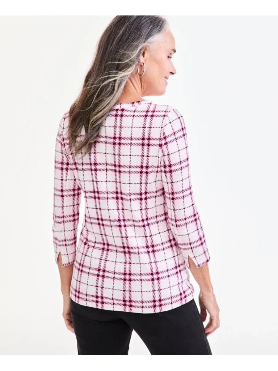 Футболка с принтом в клетку, модель Dani Plaid Style & Co, Fresh Vanilla — изображение 4 из 4