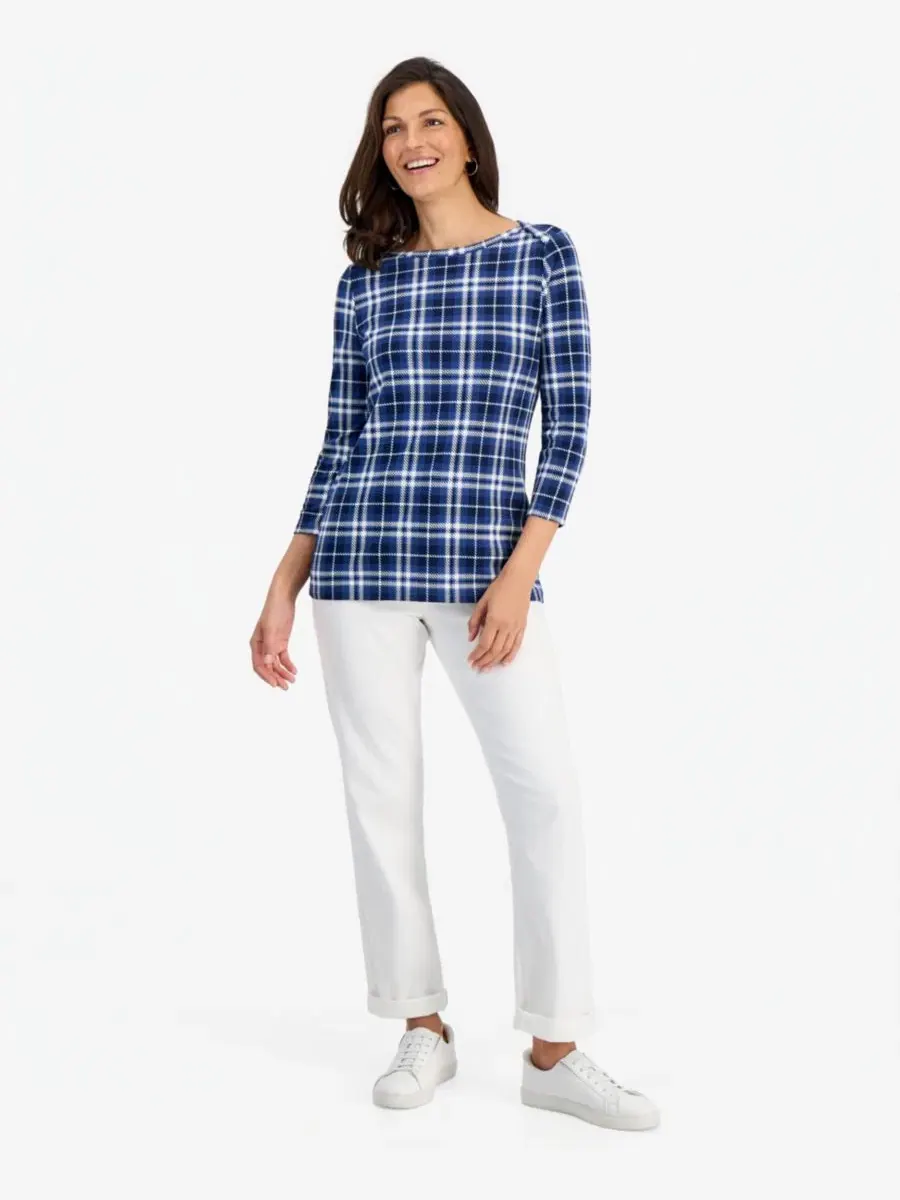 Футболка с принтом, 3/4 рукав, лодочка, хлопок, Dani Plaid Style & Co — изображение 2 из 3, синий