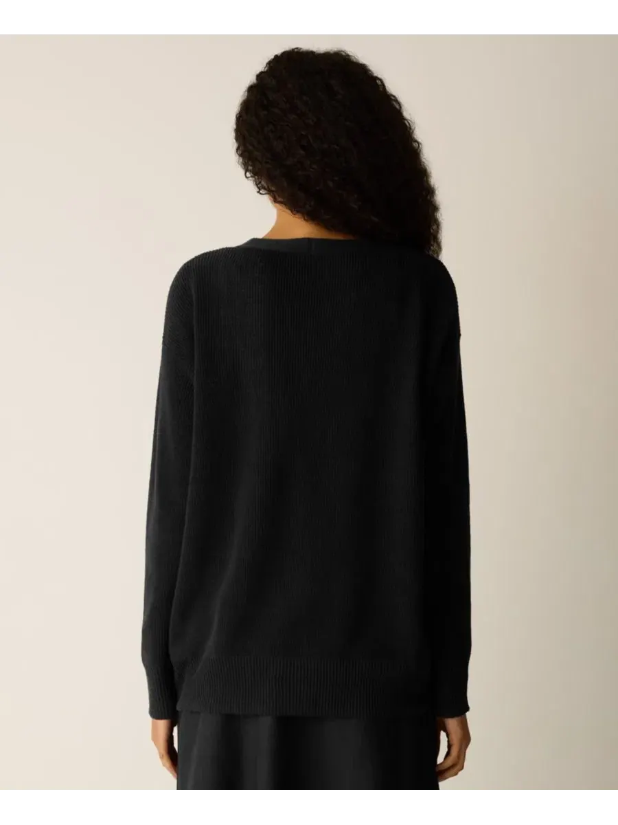 Женский и большой размер кардиган с V-образным вырезом Eileen Fisher — изображение 3 из 3, черный