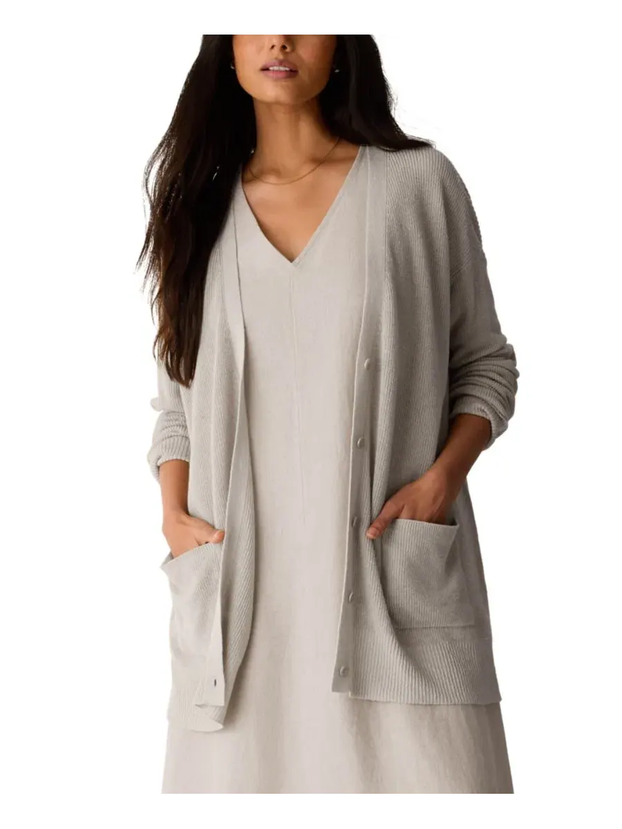 Женский и большой размер кардиган с V-образным вырезом Eileen Fisher — изображение 1 из 4, прозрачный