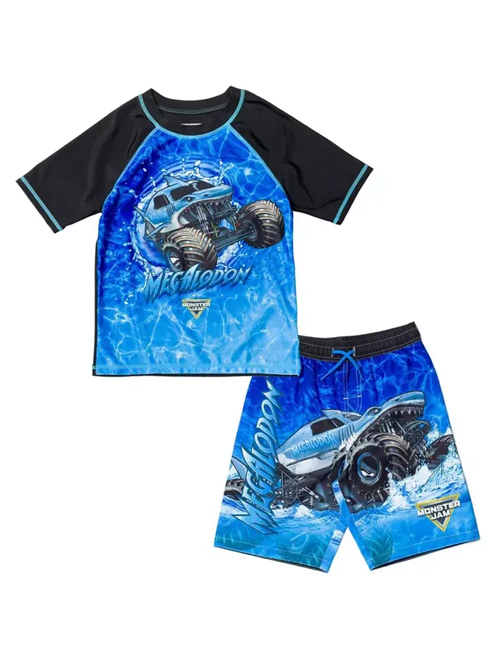 Детский комплект для плавания: худи-рашгард и шорты Boys Pullover Rash Guard and Swim Trunks Outfit — синий