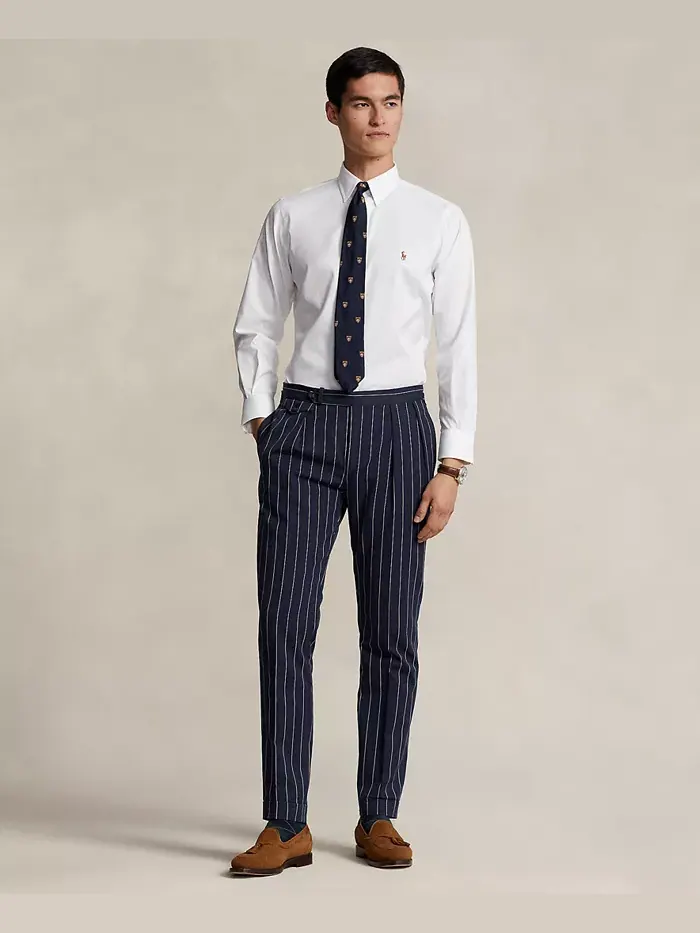 Мужская хлопковая рубашка Purepress Oxford Polo Ralph Lauren — изображение 4 из 5, белый/коричневый