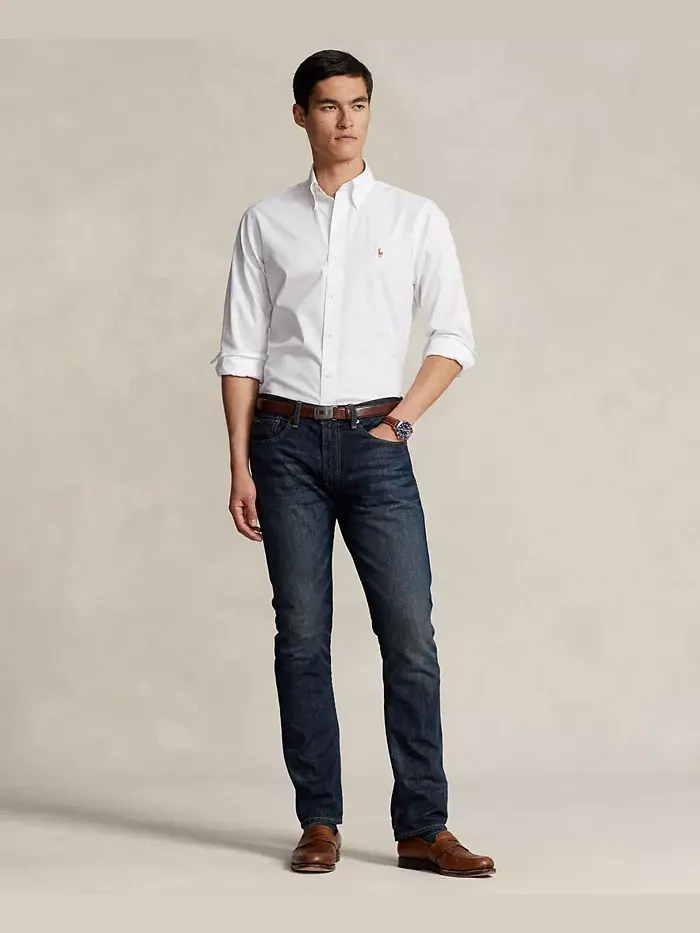 Мужская хлопковая рубашка Purepress Oxford Polo Ralph Lauren — изображение 4 из 5, белый