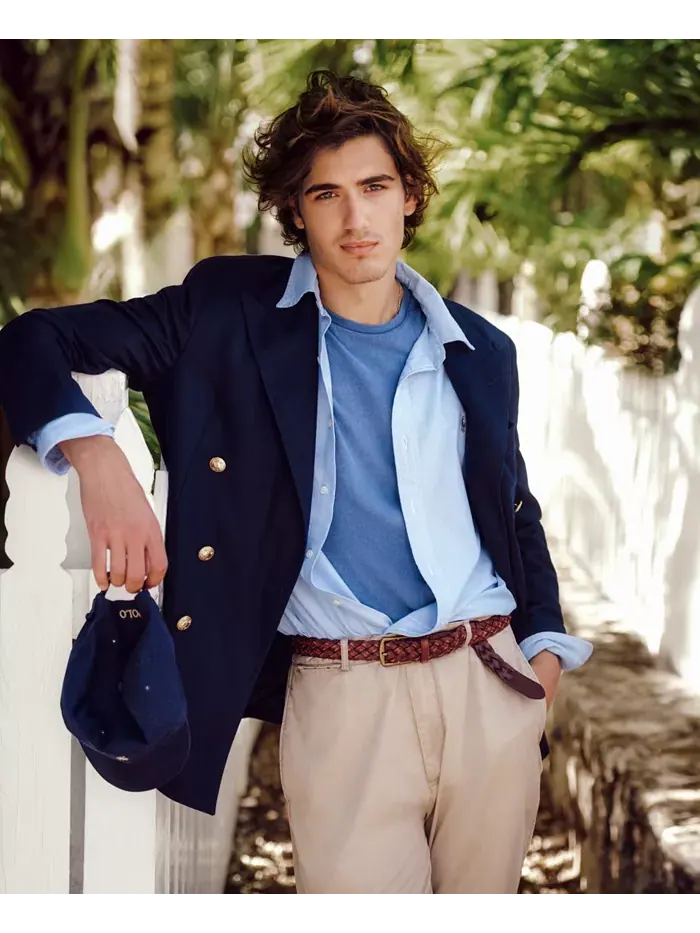 Мужская хлопковая рубашка Purepress Oxford Polo Ralph Lauren — изображение 5 из 6, синий белый