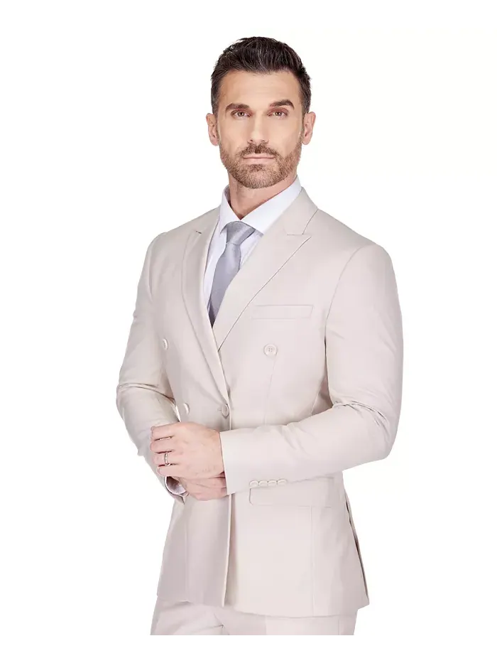 Мужской двубортный костюм Slim Fit 2-Piece Gino Vitale — изображение 2 из 4, светлый бежевый