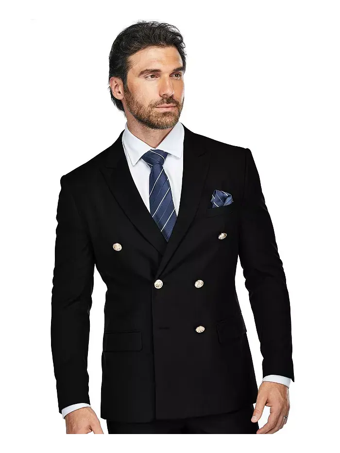 Мужской двубортный костюм Slim Fit 2-Piece Gino Vitale — изображение 3 из 3, черный