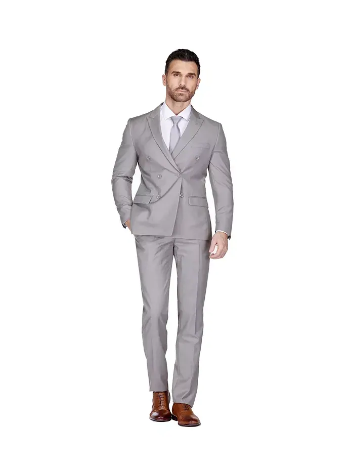 Мужской двубортный костюм Slim Fit 2-Piece Gino Vitale — изображение 2 из 4, светлый серый