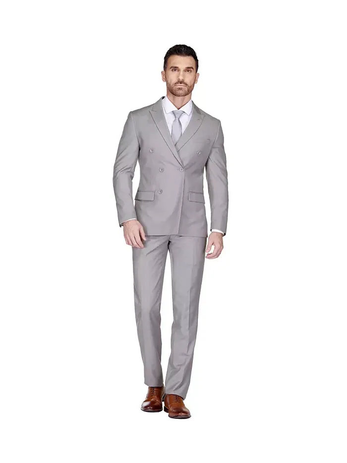 Мужской двубортный костюм Slim Fit 2-Piece Gino Vitale — изображение 3 из 4, светлый серый
