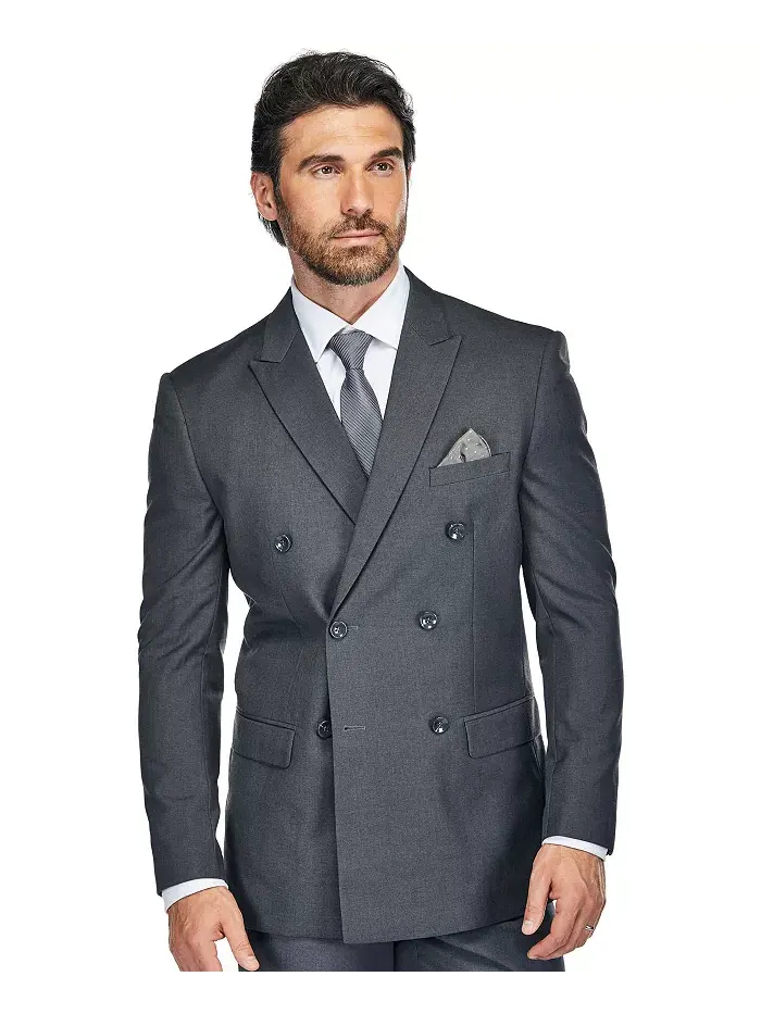 Мужской двубортный костюм Slim Fit 2-Piece Gino Vitale — изображение 2 из 4, темно-серый