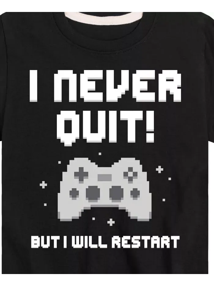 Футболка с принтом "Gamer I Never Quit" для мальчиков старшего возраста Hybrid — изображение 3 из 3, черный
