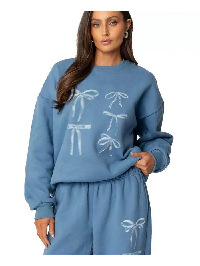 Женская толстовка Bow Bliss oversize Edikted — изображение 1 из 4, синий
