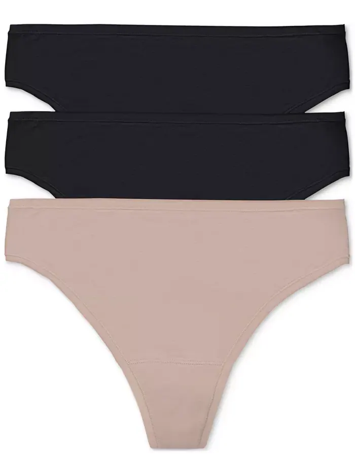 Женские трусики-стринги Bliss Bare Cotton, комплект из 3 шт., 771346MP Natori — изображение 1 из 4, черный/черный