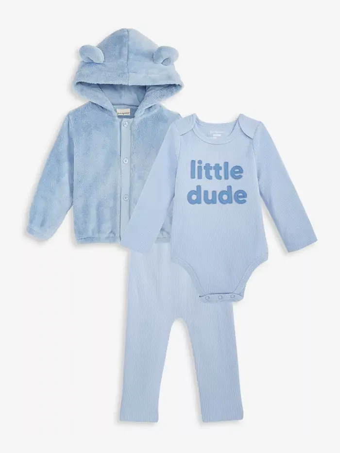 Детская куртка с капюшоном из искусственного шерпа, боди Little Dude и брюки из велюрового ребра — изображение 1 из 1, белый