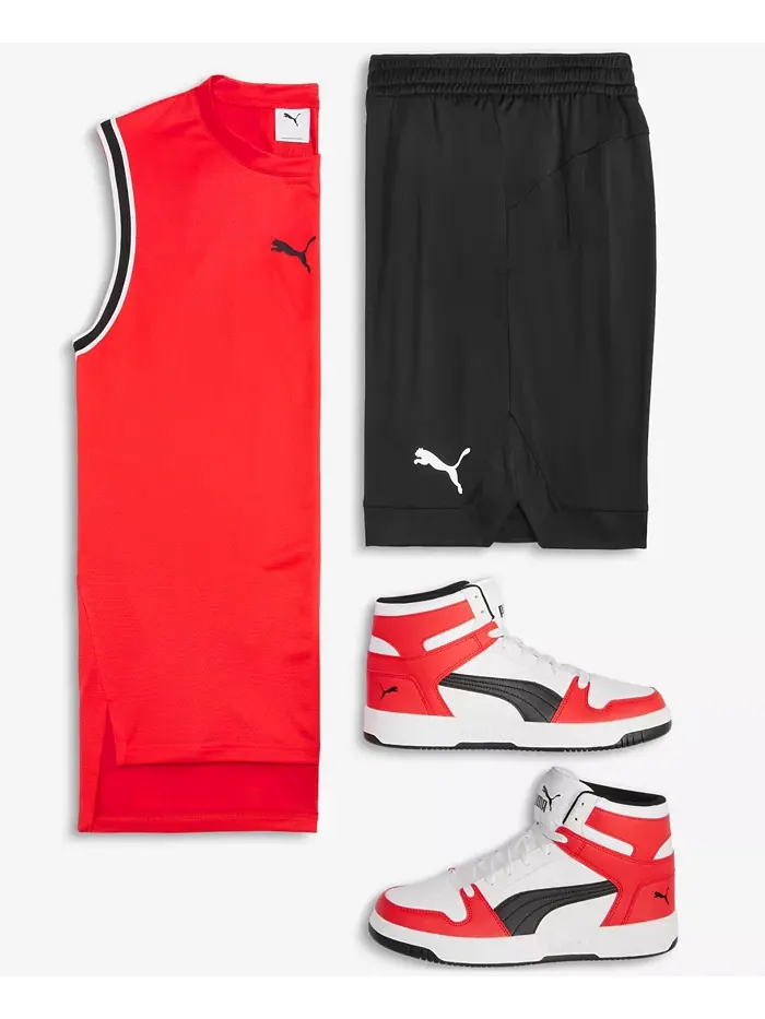 Puma мужской баскетбольный топ и шорты с логотипом Puma North America — изображение 4 из 4, серый