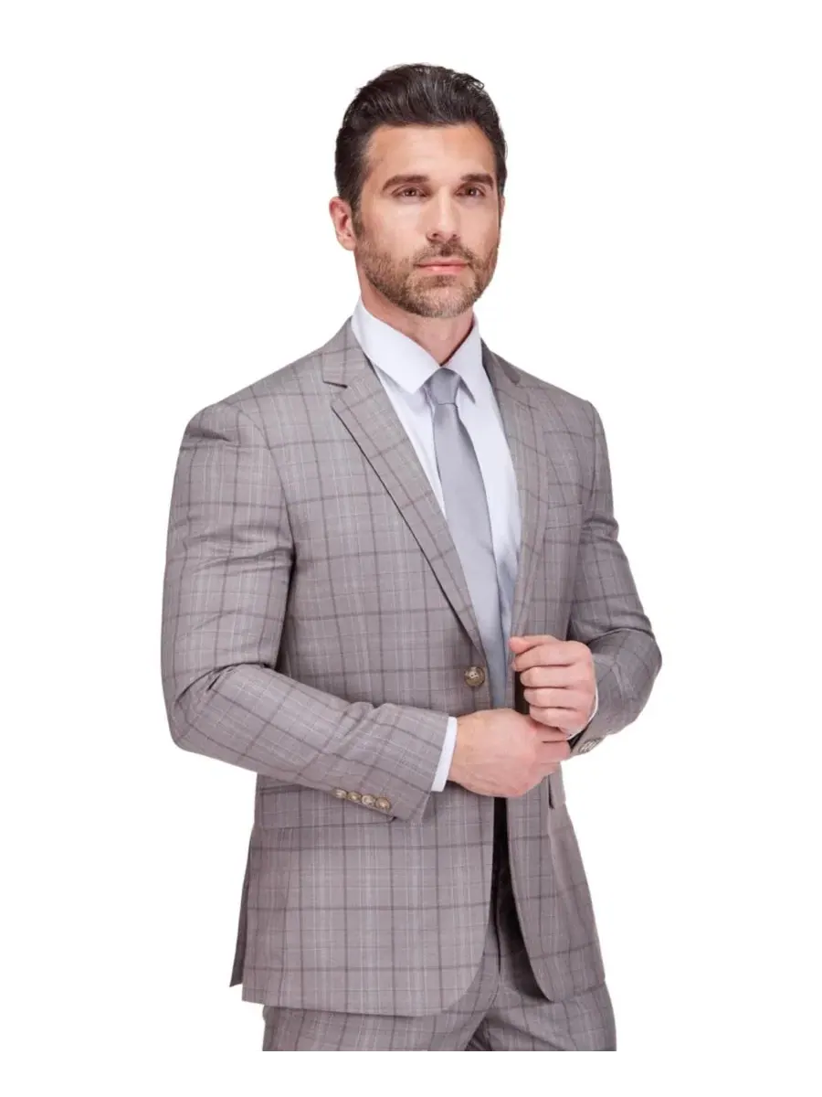 Костюм-двойка Slim Fit с классическим принтом в клетку Gino Vitale — изображение 3 из 3, серый