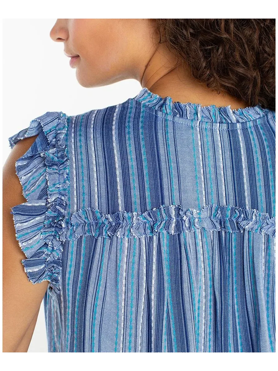 Блузка с коротким рукавом-воланами и принтом в полоску, модель Striped Flutter-Sleeve Top Liverpool — изображение 3 из 4