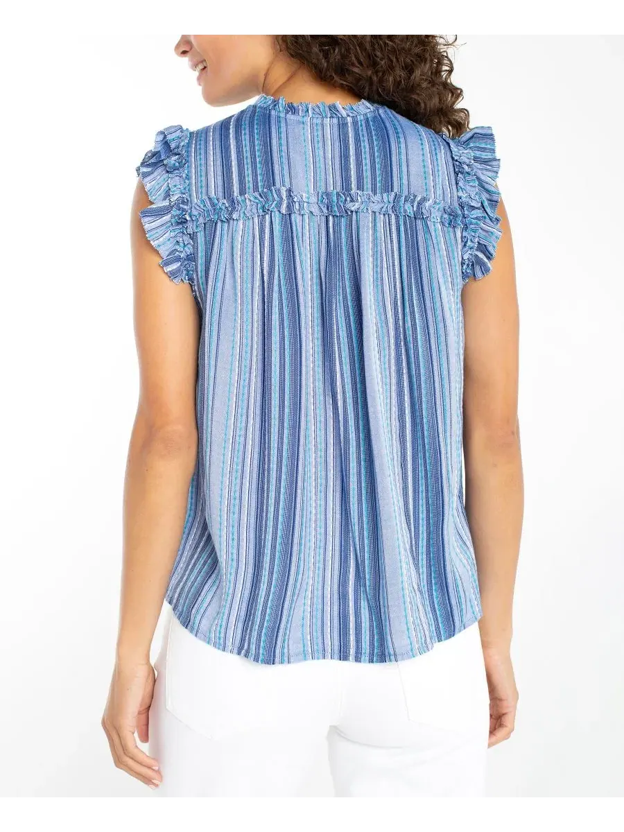 Блузка с коротким рукавом-воланами и принтом в полоску, модель Striped Flutter-Sleeve Top Liverpool — изображение 4 из 4