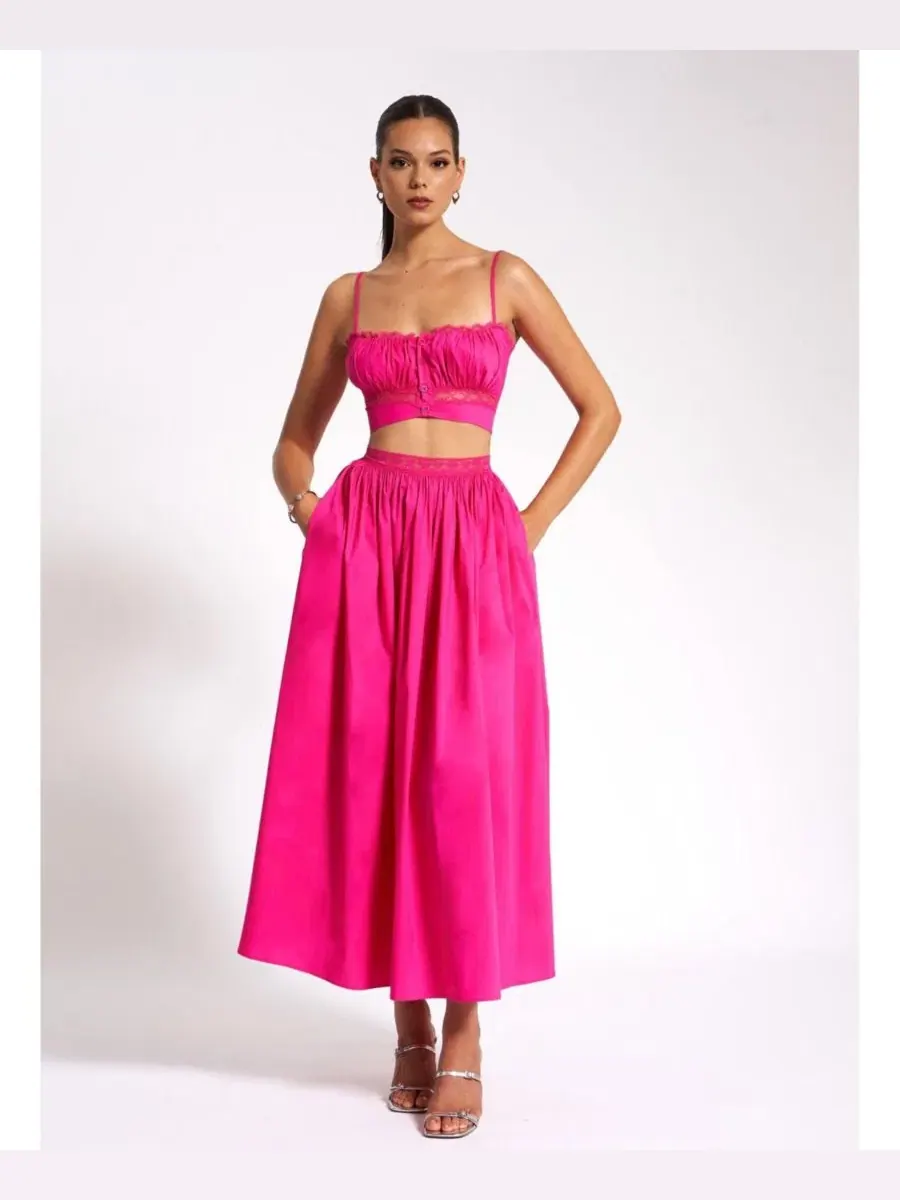 Макси-юбка из хлопкового поплина с кружевной отделкой Martha Fuchsia Miss Circle