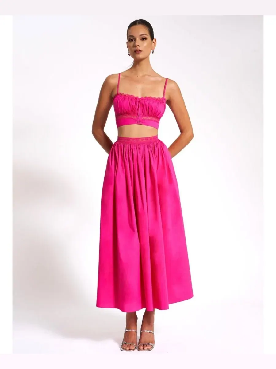 Макси-юбка из хлопкового поплина с кружевной отделкой Martha Fuchsia Miss Circle — изображение 5 из 9, фуксия
