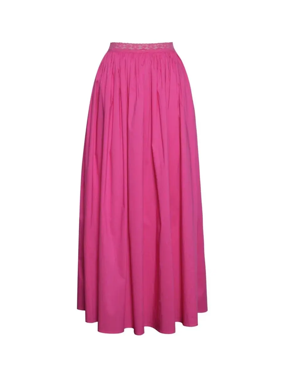 Макси-юбка из хлопкового поплина с кружевной отделкой Martha Fuchsia Miss Circle — изображение 8 из 9, фуксия