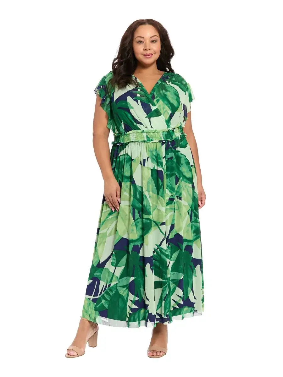 Платье-макси с запахом, без рукавов, модель Flutter-Sleeve Surplice Neck Tiered Maxi Dress London