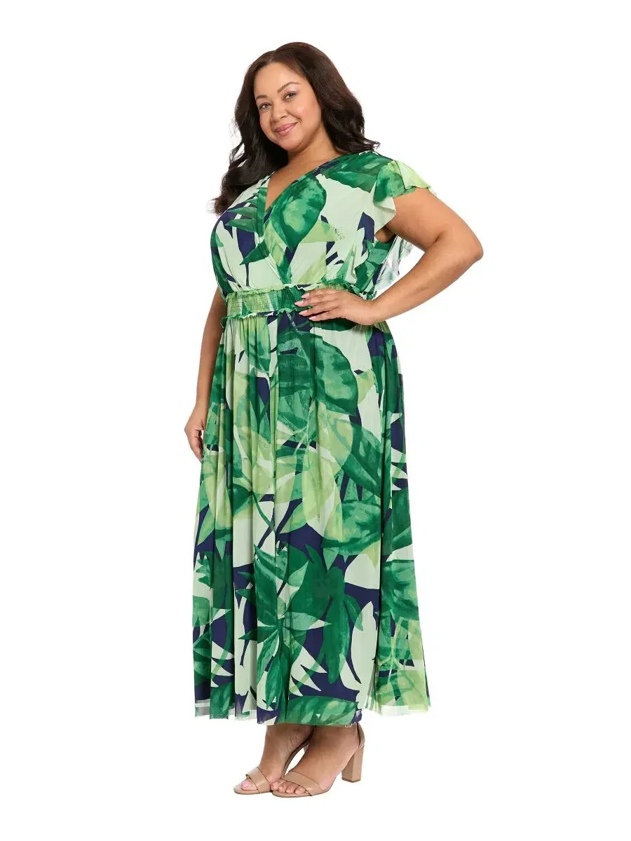 Платье-макси с запахом, без рукавов, модель Flutter-Sleeve Surplice Neck Tiered Maxi Dress London — изображение 2 из 4