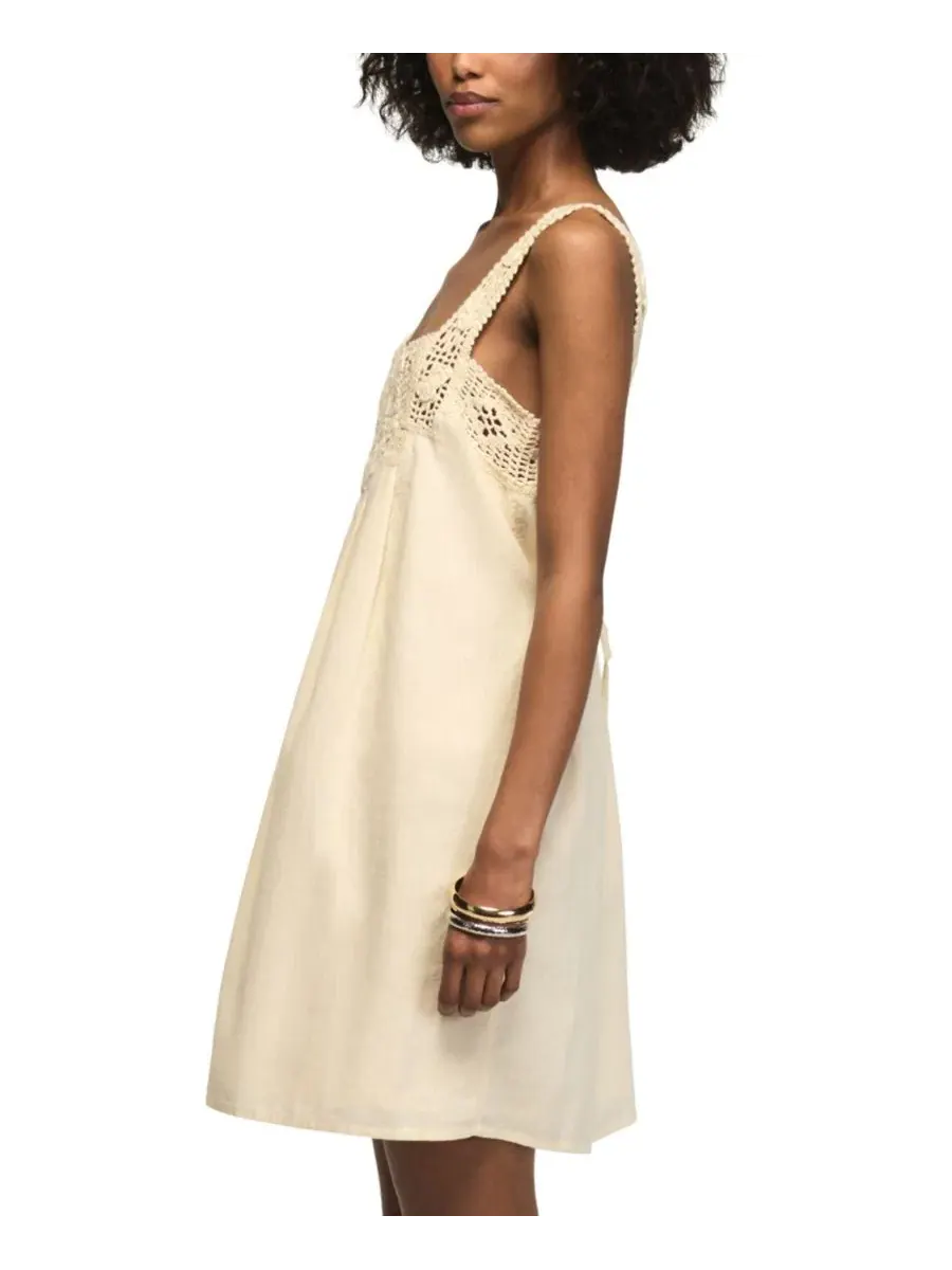 Платье-трапеция мини с кружевной отделкой, Crochet Sleeveless Mini Shift Dress Lucky Brand — изображение 3 из 5, бежевый